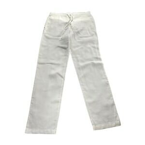 120% Lino Mens Relaxed Fit Linen Drawstring Trousers Pant Size 52 XL White